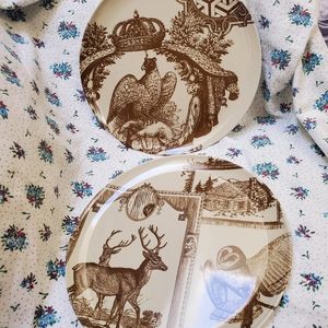 Thomas Paul Melamine Plates Set of 4 Brown Art Animals Taxidermy Printed…